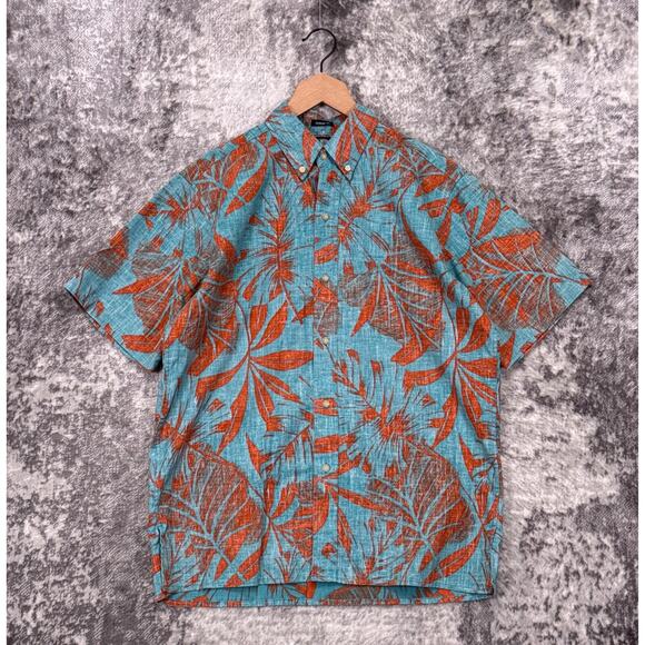 Reyn Spooner Shirt Medium Mens Kloth Classic Hawaiian Floral Blue & Orange - Picture 1 of 8